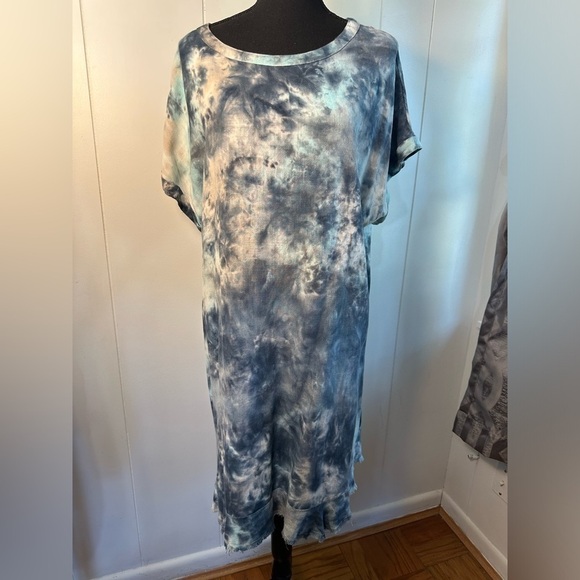 Umgee Women’s Small Blue Tie-dye Linen Blend Midi Dress - Picture 4 of 9